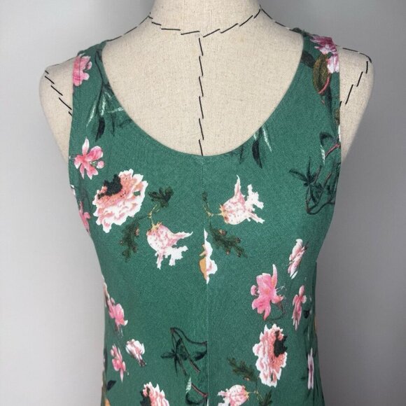 Grace Elements Green Tropical Floral Linen Blend Dress Size M Long Midi Maxi - Picture 2 of 8